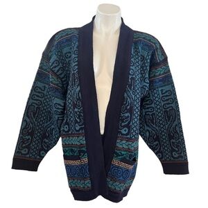PAST TIMES Vintage Wool Asian Dragon Print Cardigan One Size
